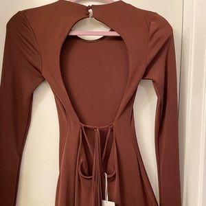 Sexy Zara Brown Polyester Dress, Open Back.
